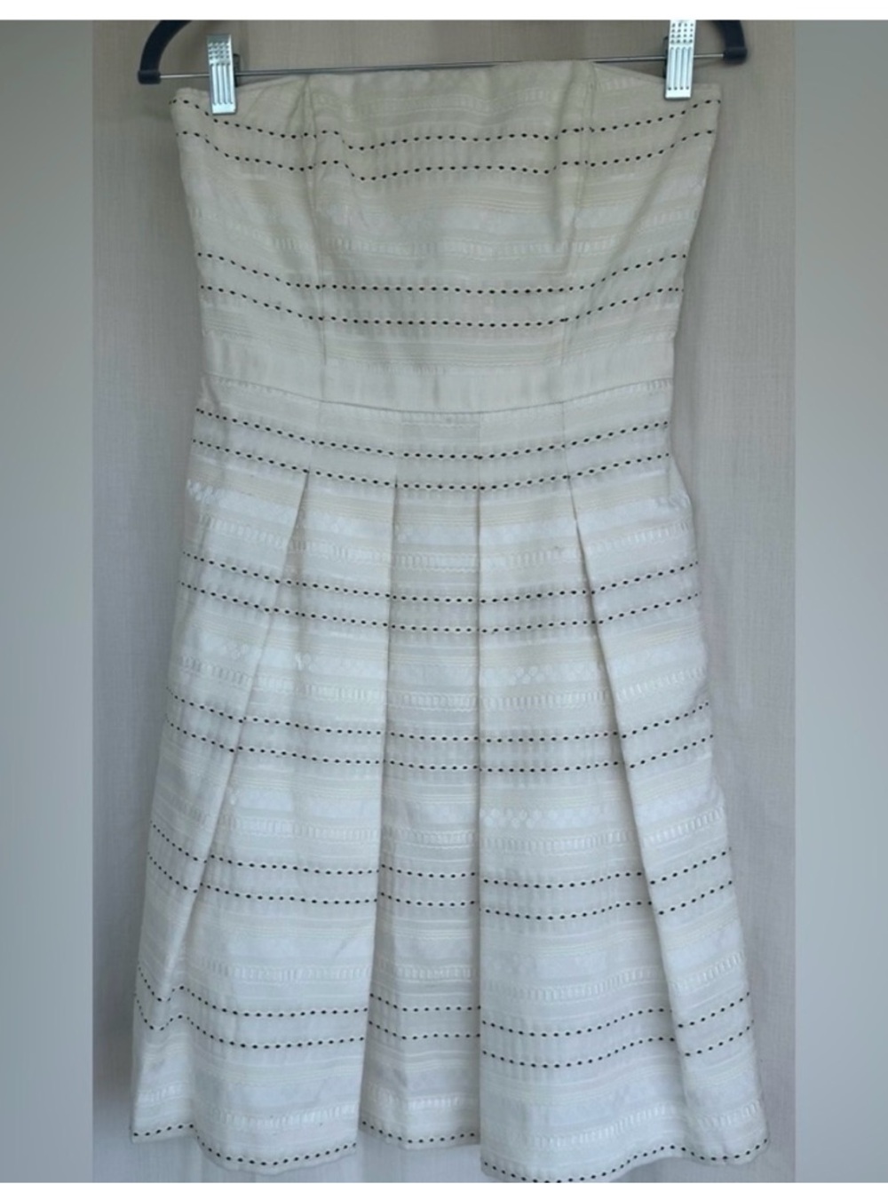White House Black Market strapless white/ cream & black cocktail dress. Size 2